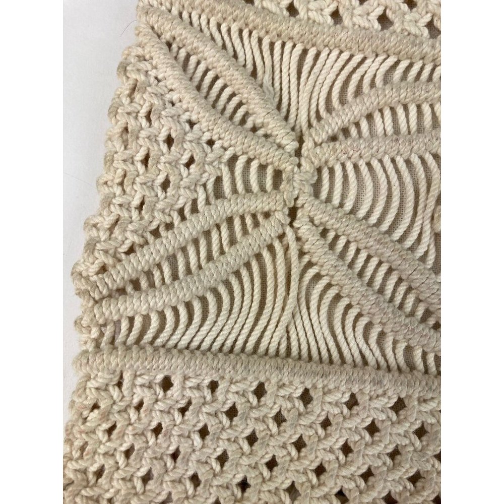 *Boho Small Macrame Purse Double Wood Handles Button Closure Lined - Picture 4 of 6